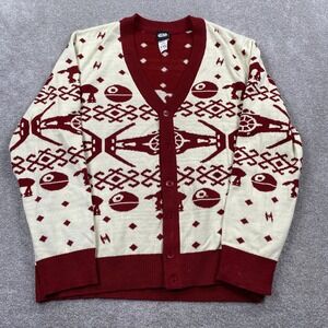Star Wars Cardigan Sweater Mens XXL Burgundy Cream Death Star AT-AT Knit